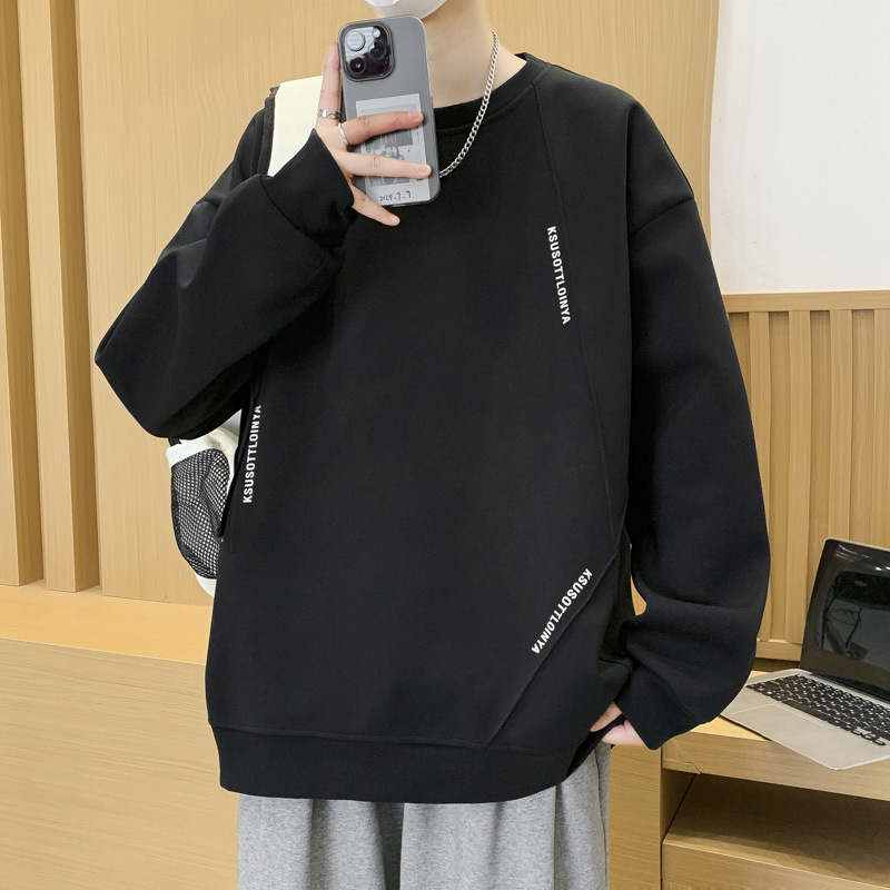 簡約迪桑羅紋立體線條設計感字母印花衛衣秋季男士寬鬆長袖套頭衫