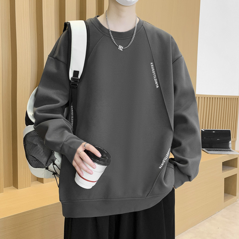 簡約迪桑羅紋立體線條設計感字母印花衛衣秋季男士寬鬆長袖套頭衫