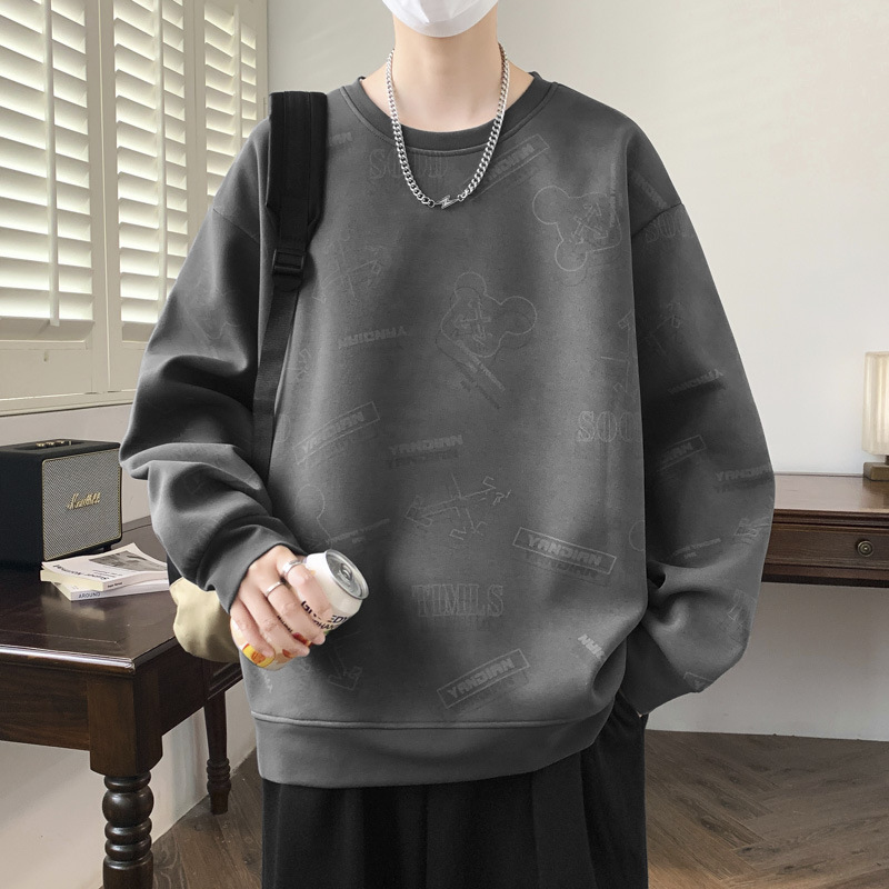 復古潮流迪桑羅紋個性圖案滿印設計感衛衣秋季男士寬鬆長袖套頭衫
