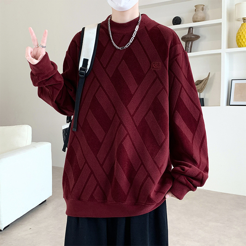雙面奧粒絨拼色設計感刺繡衛衣秋季男士時尚ins港風寬鬆長袖套頭衫