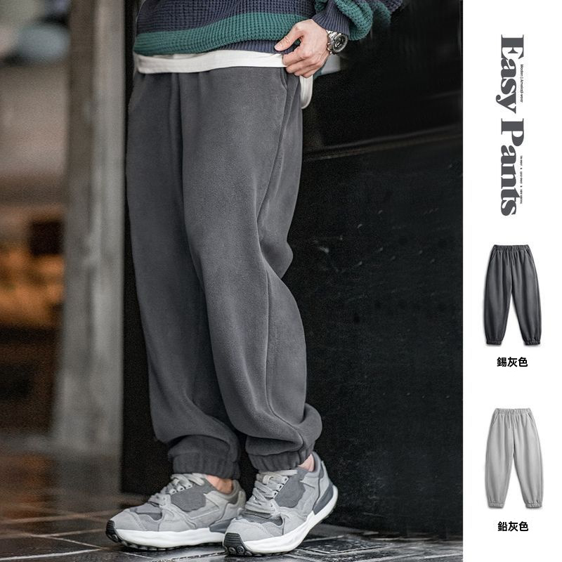 馬登工裝 美式雙面搖粒絨束脚衛褲加絨保暖運動休閒直筒長褲男秋冬