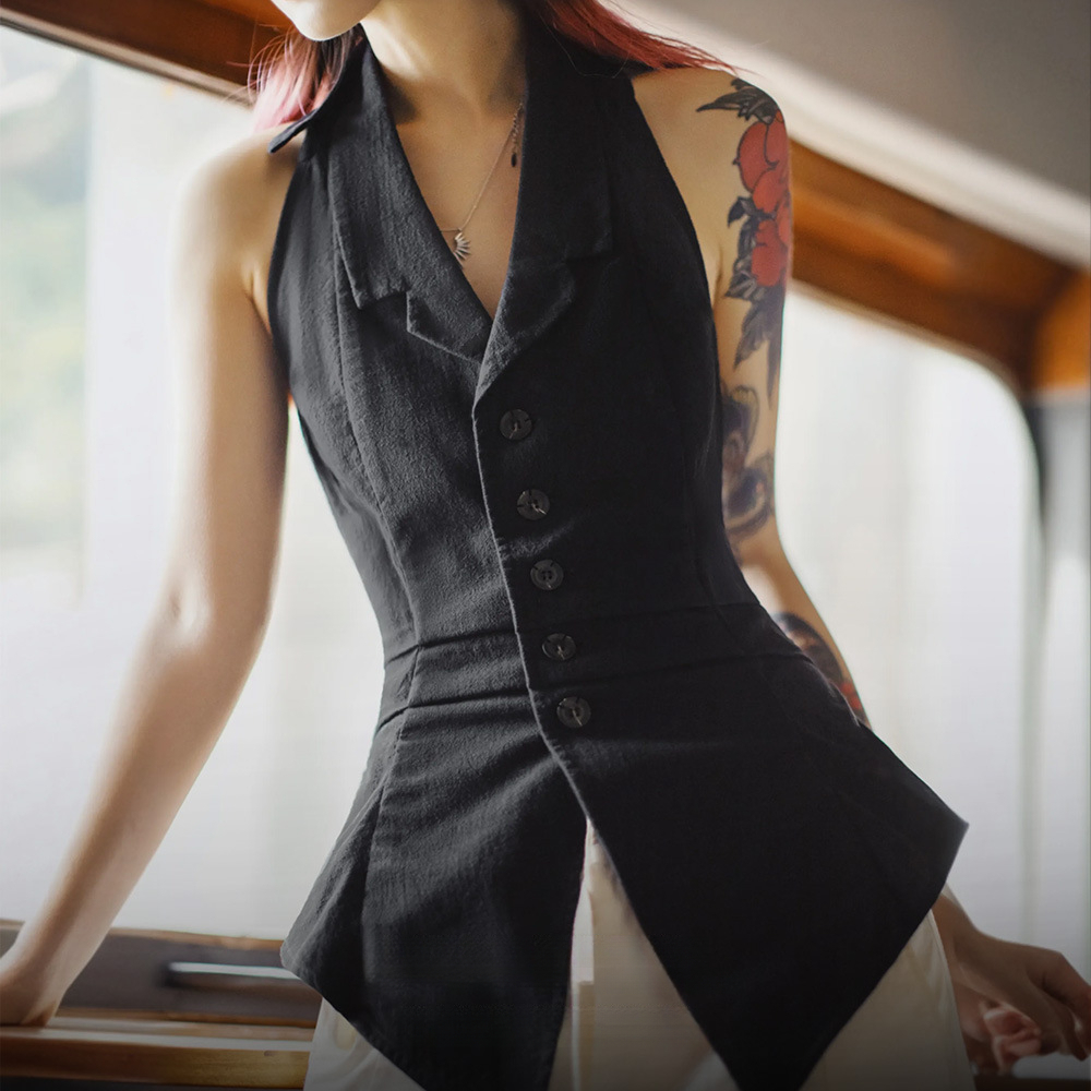 馬登女裝 Citygirl無袖V領掛脖疊穿馬甲高智感純欲風辣妹坎肩春夏