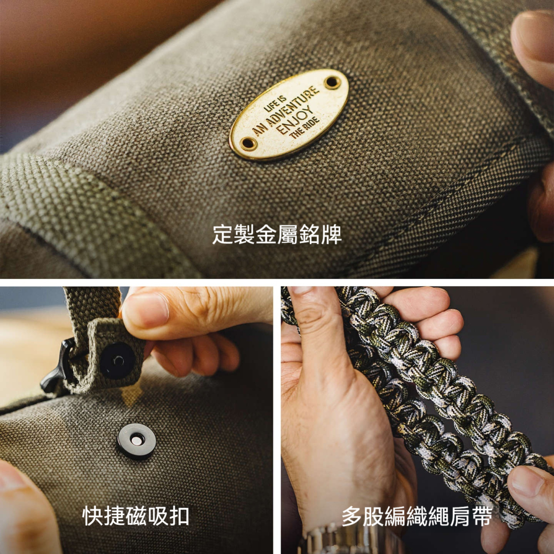 馬登工裝 美式復古帆布圓筒包隨身包通勤小包斜跨包包子母零錢包