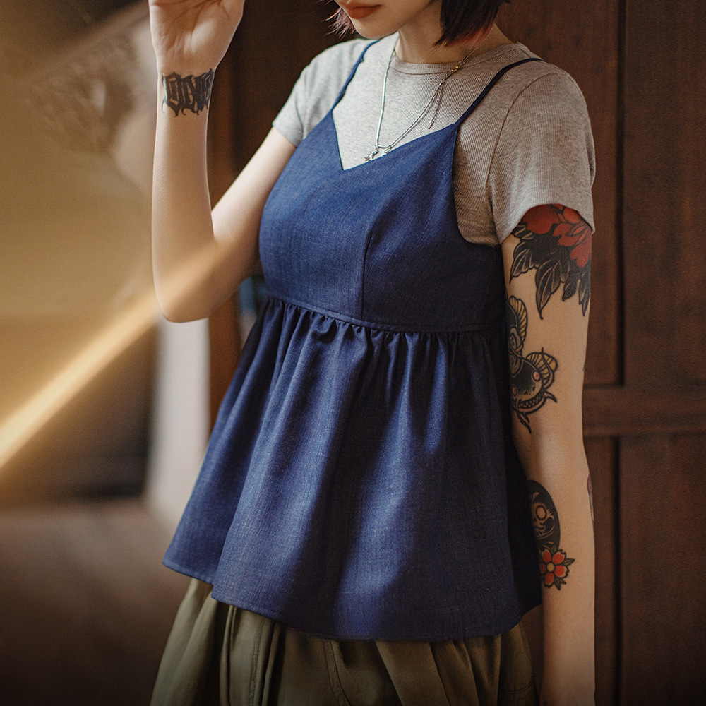 馬登女裝 夏日性感高腰吊帶V領露背背心辣妹無袖外疊穿顯鎖骨上衣