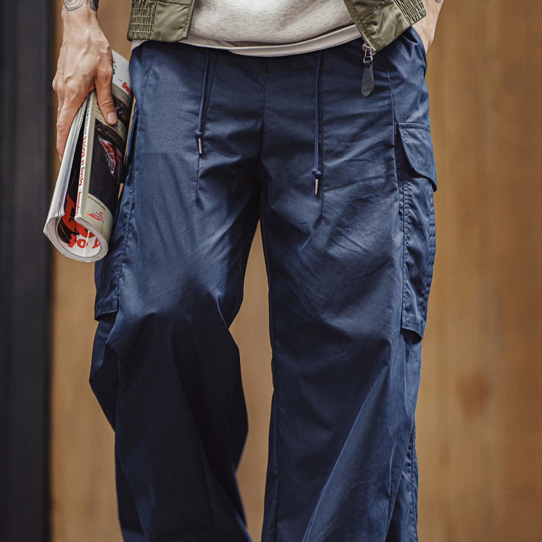 馬登工裝 美式M65大口袋休閒褲日系Cityboy藍色梭織束脚長褲子男秋