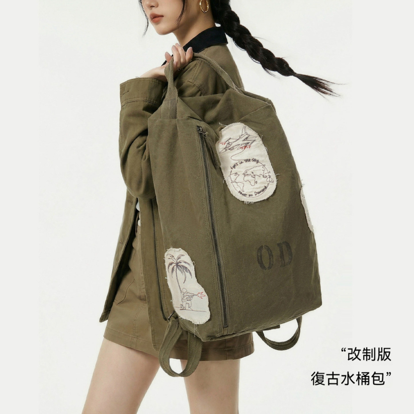 馬登女裝 美式戶外復古水桶包大容量電腦包結實耐用雙肩旅行輕便背包