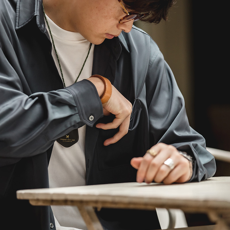 馬登工裝 美式復古緞面長袖襯衫寬鬆冰絲感垂墜襯衫男潮