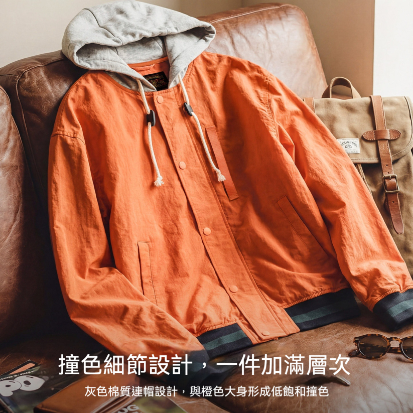 馬登工裝 美式復古拼接撞色連帽夾克薄款開衫休閒外套男春季