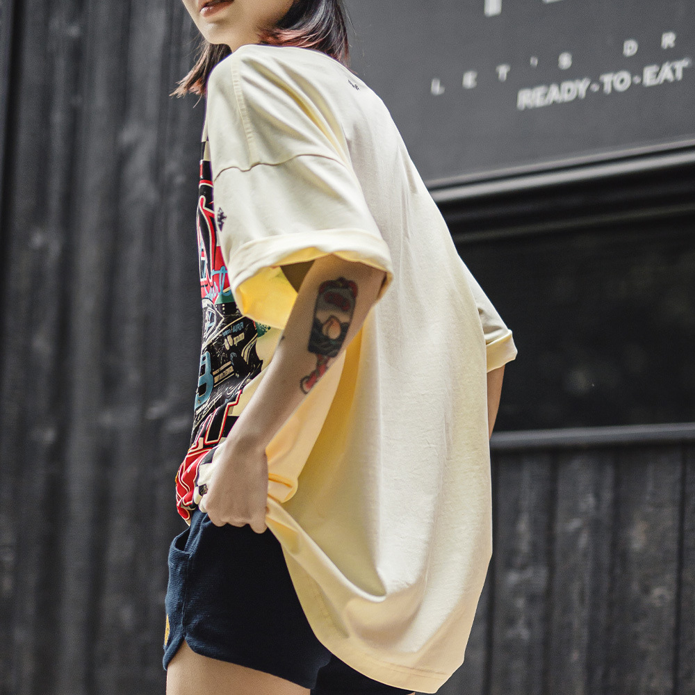 馬登女裝 復古Oversize賽車插畫落肩T恤高街慵懶寬鬆遮肉純棉短袖夏女