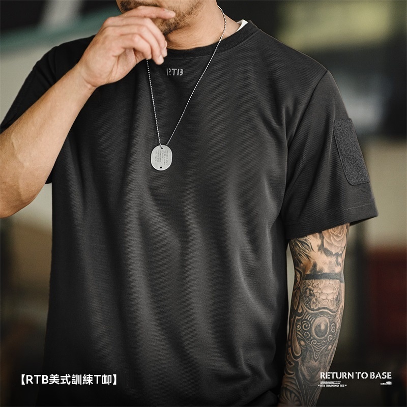 馬登工裝 美式休閒蜂巢肌理短袖T恤基礎款透氣排汗訓練上衣