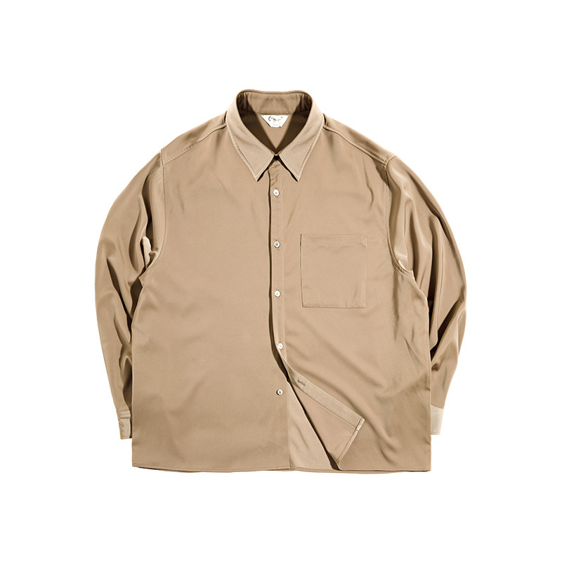 馬登工裝 美式復古緞面長袖襯衫寬鬆冰絲感垂墜襯衫男潮