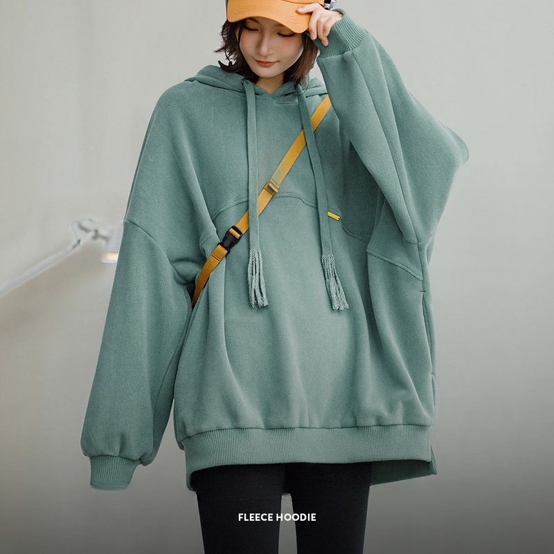 馬登女裝 美式加絨奧利絨衛衣連帽搖粒絨外套寬鬆休閒百搭上衣