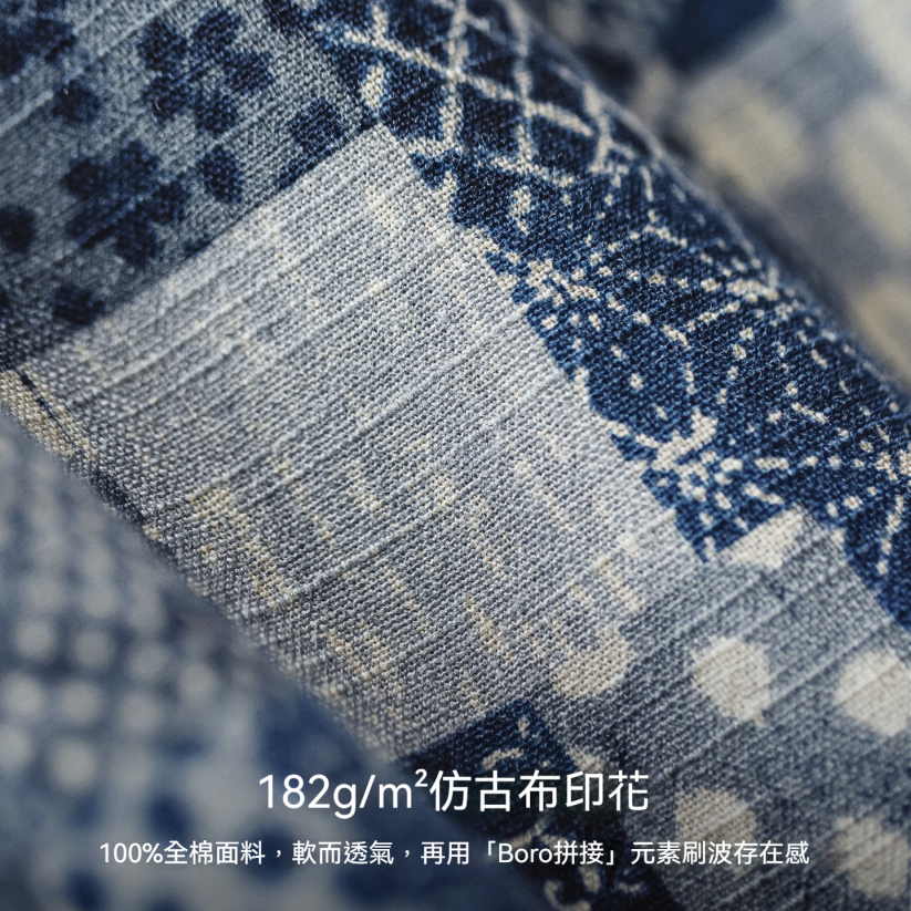 馬登工裝 美式復古Boro古布短袖襯衫vintage印花牛仔襯衣外套男夏