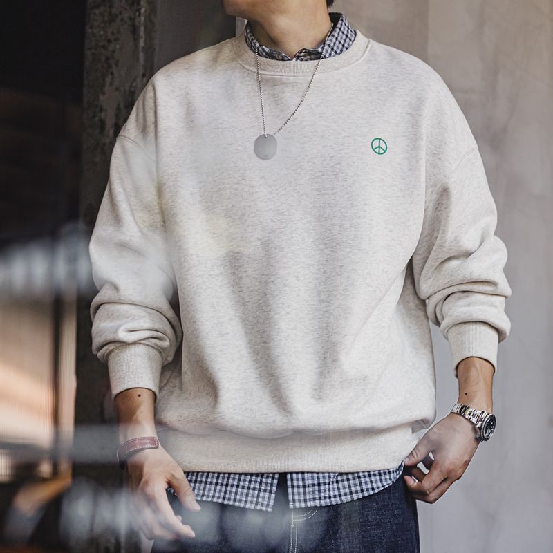 馬登工裝 美式休閒圓領加絨衛衣基礎寬鬆落肩打底上衣男秋冬季