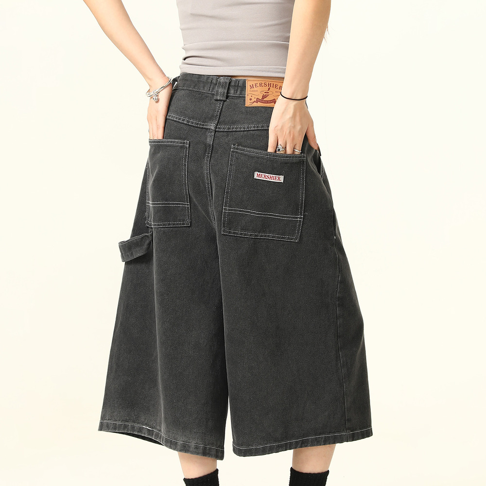 美式復古Vintage水洗牛仔七分褲女夏季寬鬆休閒短褲
