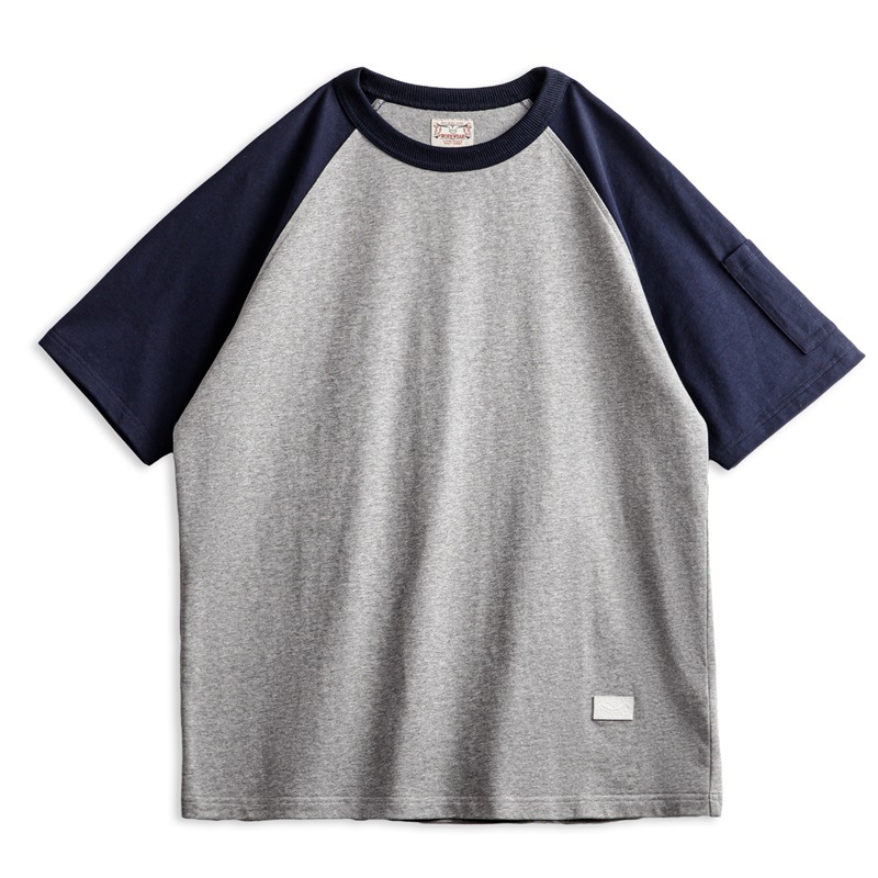 馬登工裝 美式復古插肩袖棒球衫短袖T恤撞色拼接純棉半袖體恤男春夏