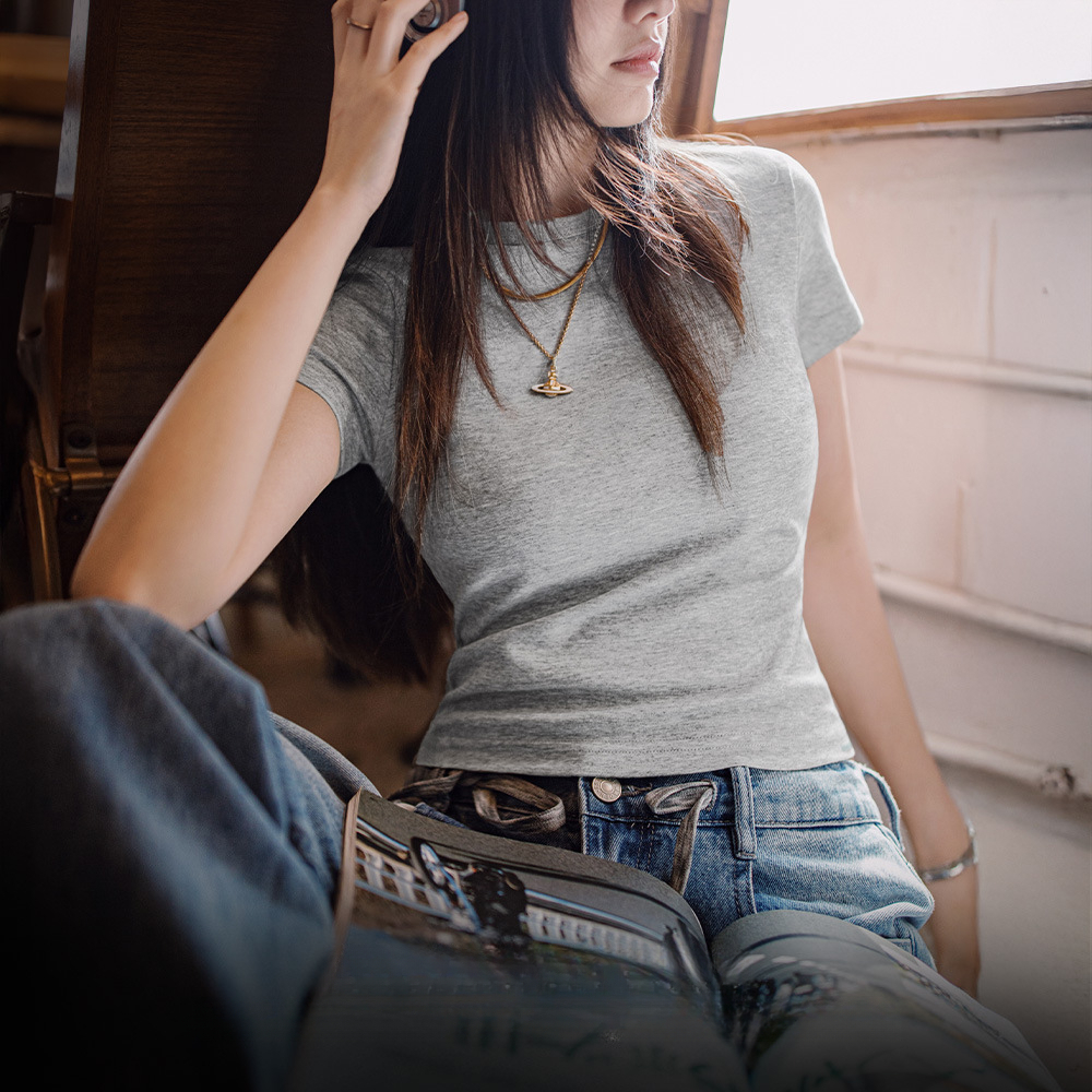 馬登女裝 可露麗風圓領T恤復古基礎內搭打底正肩短款半袖夏季