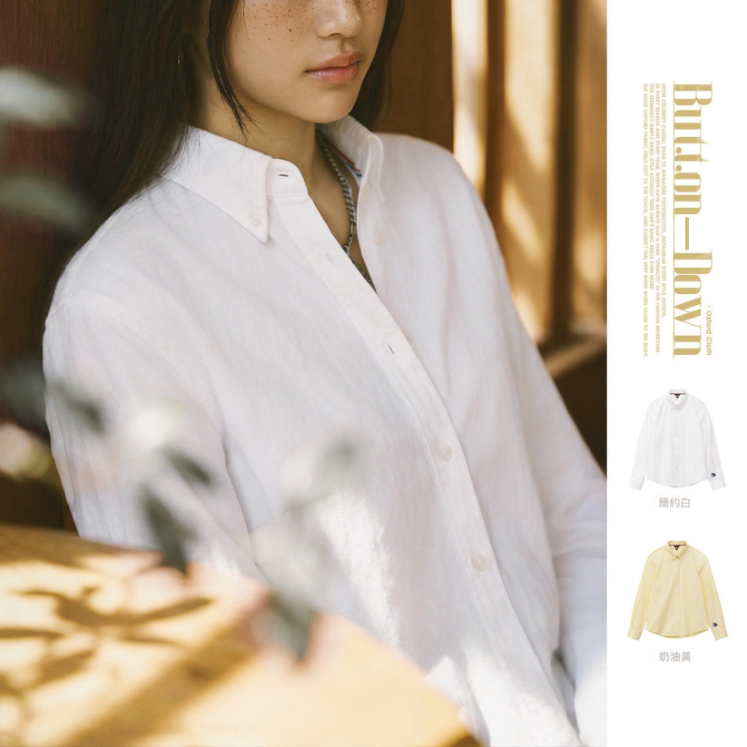 馬登女裝 全純棉翻領西裝牛津紡襯衫刺繡疊穿長袖內搭上襯衣女士春