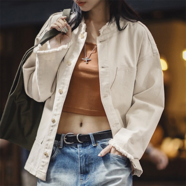 馬登女裝 美式棉籽殼牛仔外套休閒寬鬆設計感小眾純棉丹寧夾克