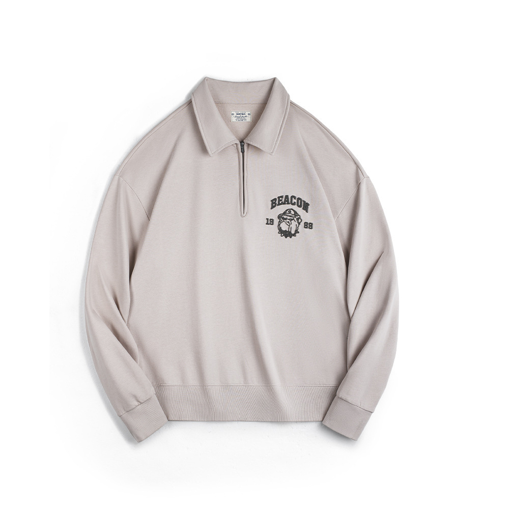 馬登工裝 美式復古立體刺繡半開襟衛衣休閒翻領套頭Polo衫上衣男春秋