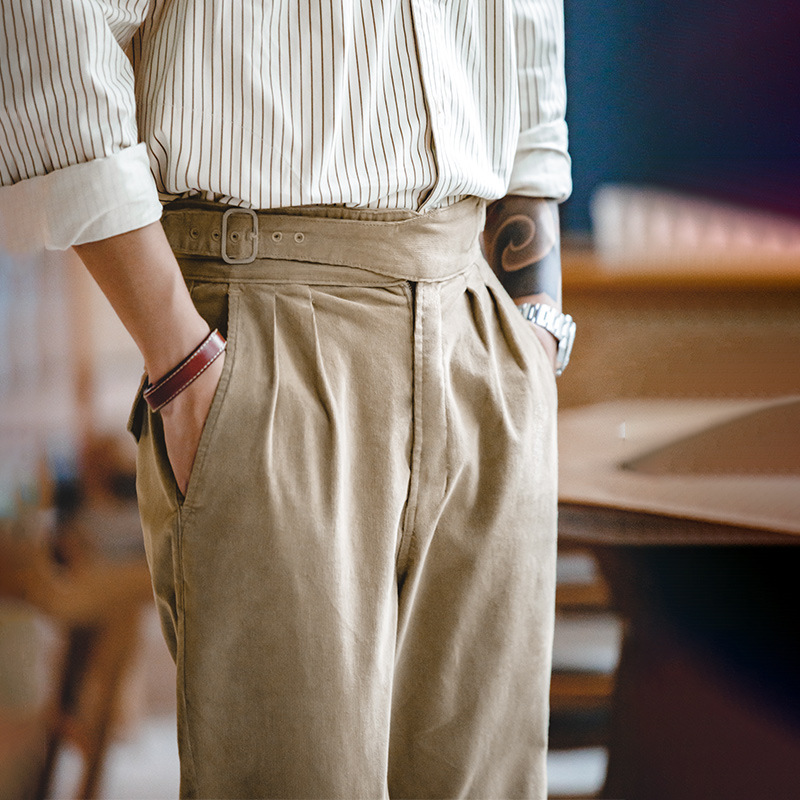 馬登工裝 美式燈芯絨廓爾格休閒長褲那不勒斯褲雙褶直筒長褲