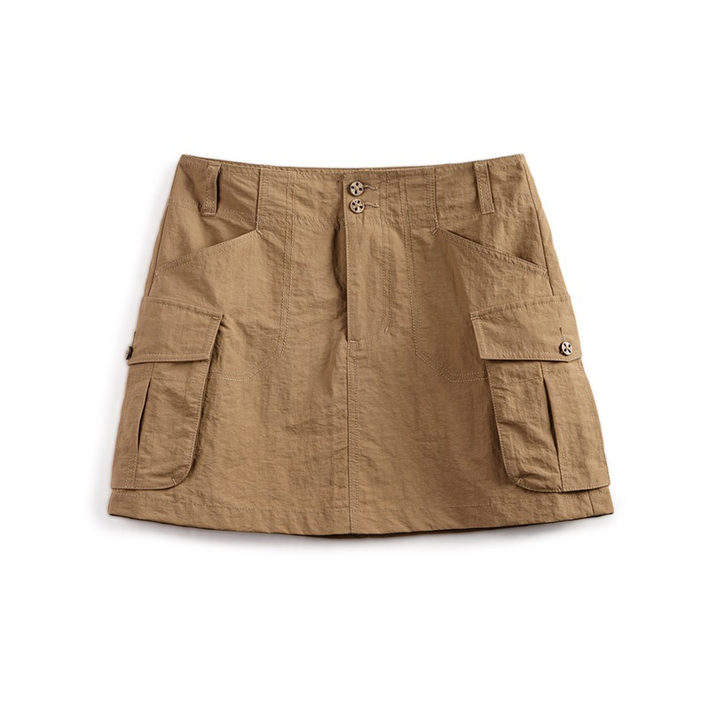 馬登女裝 卡其色工裝短裙美式復古辣妹修身半裙百搭顯瘦A字包臀裙