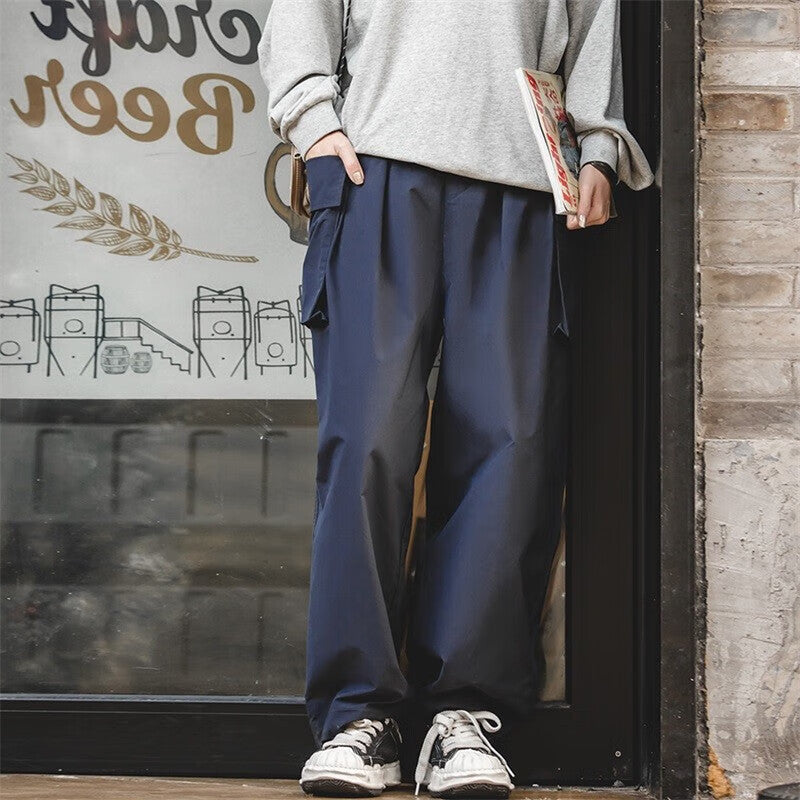 馬登女裝 美式復古直筒闊腿褲設計感休閒工裝褲口袋機能寬鬆長褲