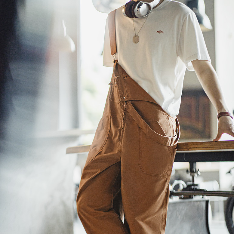 馬登工裝 美式復古海軍甲板背帶褲阿美咔嘰吊帶休閒直筒連體褲