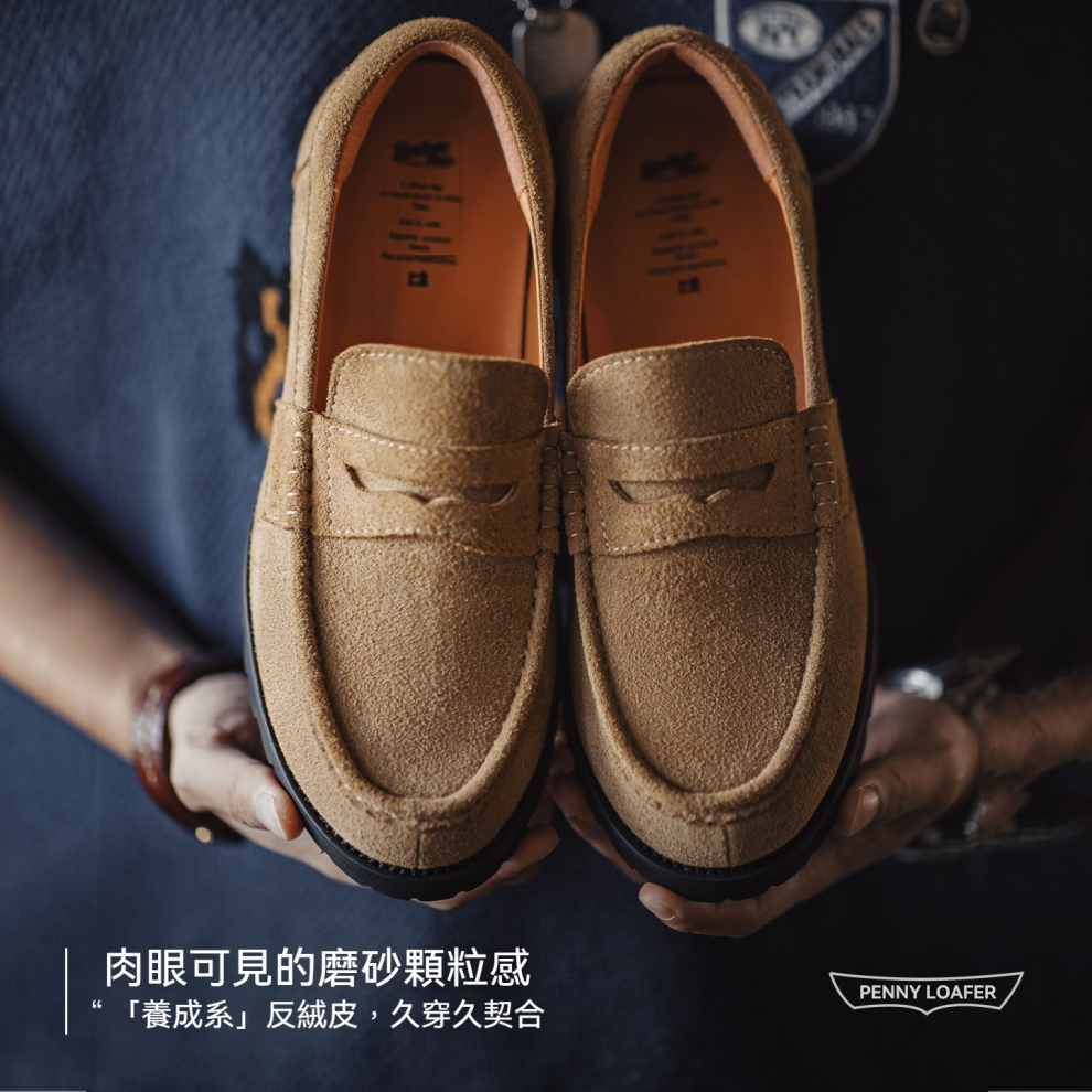 馬登工裝 便士樂福鞋老錢風男士高級感一脚蹬真皮休閒翻毛皮鞋