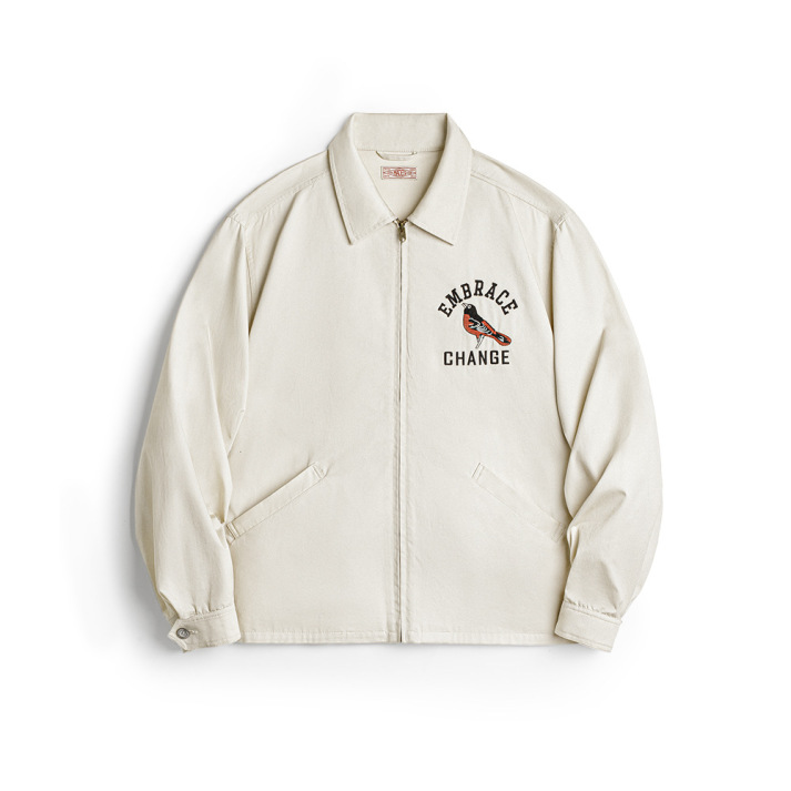 馬登工裝 美式復古刺繡教練夾克寬鬆翻領外套vintage廓形上衣男春