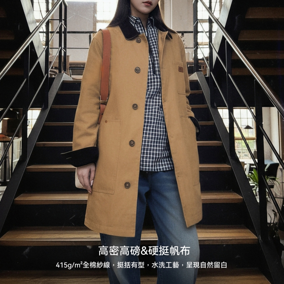 馬登女裝 美式復古密歇根風衣卡其色巴恩風中長款廓形夾克外套女士秋冬