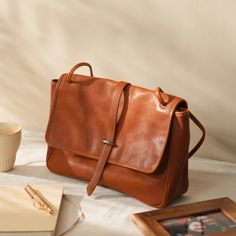 植鞣頭層牛皮包包小眾復古斜挎托特包通勤大容量真皮郵差包女