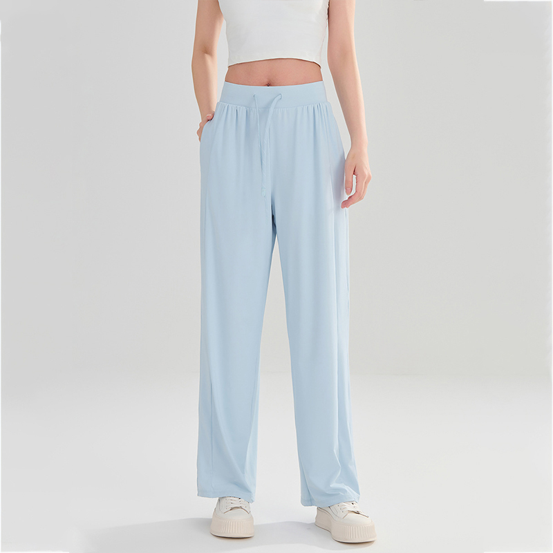 涼感防曬闊腿褲百搭休閒運動垂感冰絲寬鬆顯瘦高腰防曬褲