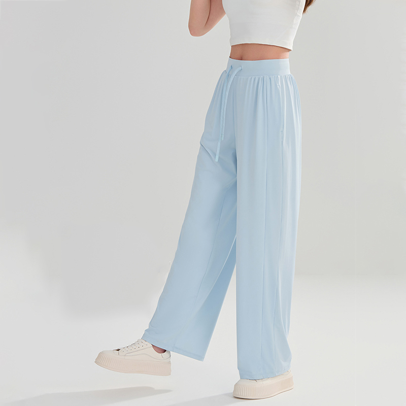 涼感防曬闊腿褲百搭休閒運動垂感冰絲寬鬆顯瘦高腰防曬褲