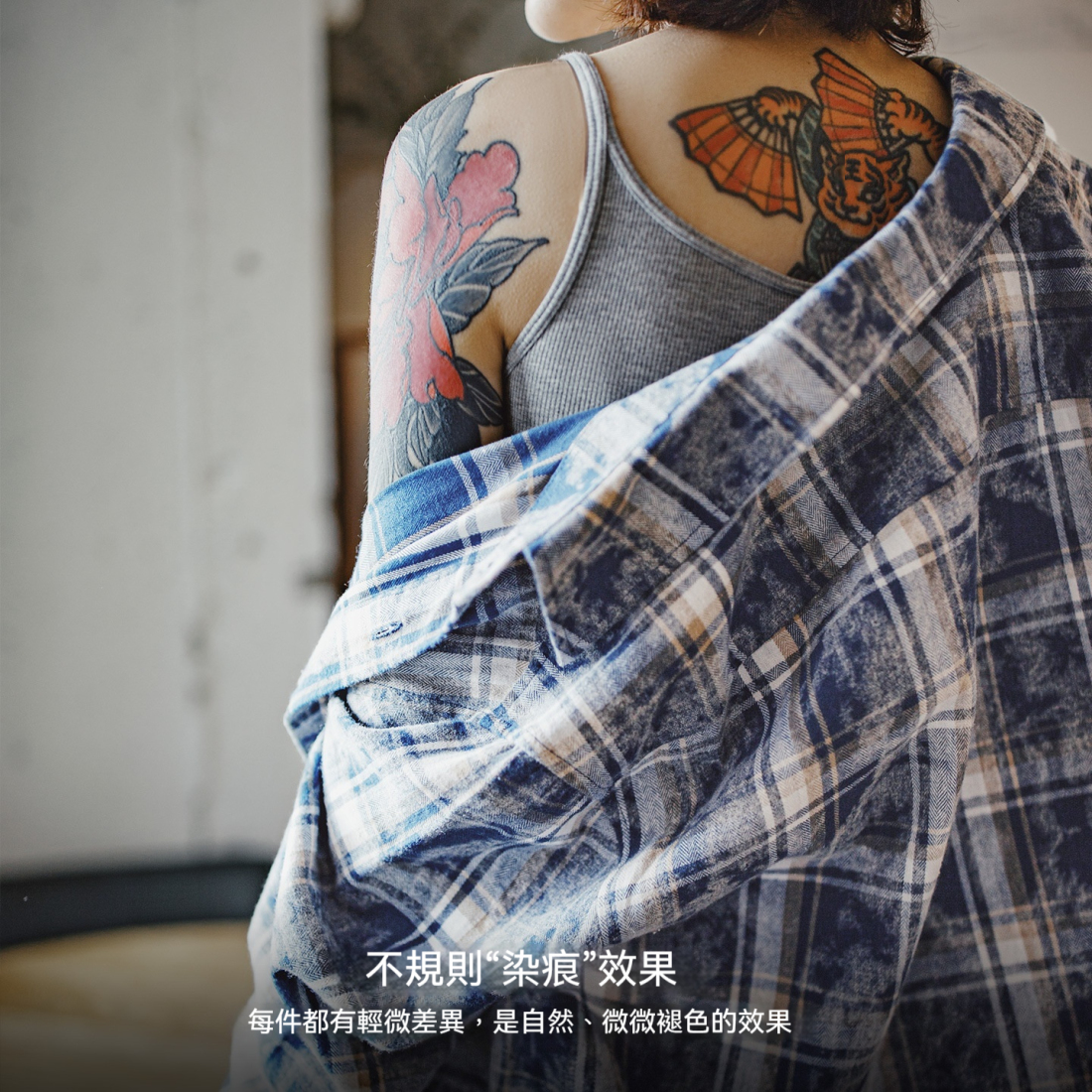 馬登女裝 美式復古藏青色格子紋翻領寬鬆磨毛長袖休閒襯衫上衣外套秋季