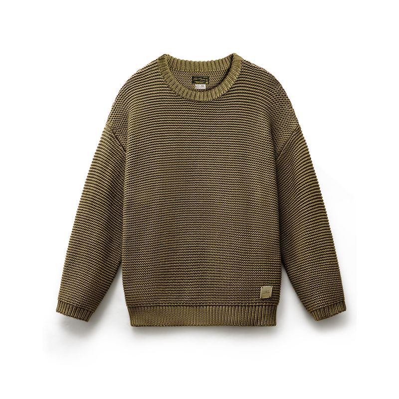 馬登工裝 美式復古重磅肌理針織毛衣寬鬆落肩圓領套頭打底衫男秋冬