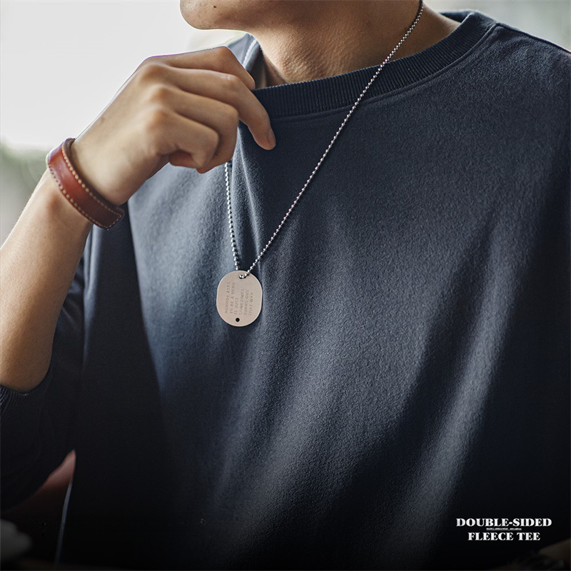 馬登工裝 美式雙面磨毛仿德絨長袖T恤基礎款寬鬆圓領保暖上衣男秋