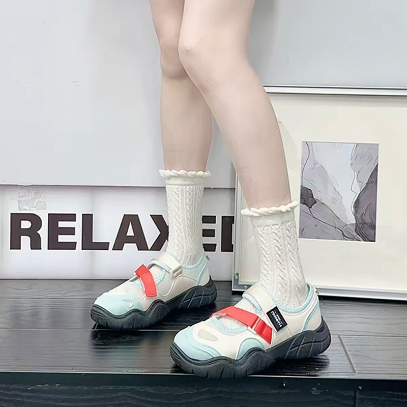 時尚拼色設計老爹鞋女款夏季透氣休閒魔術貼運動鞋