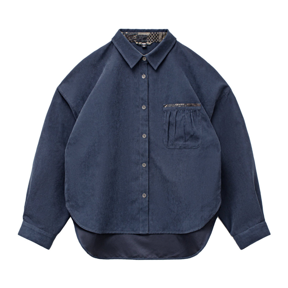 馬登女裝 深藍美式復古桃皮絨翻領襯衫長袖上衣寬鬆外套襯衣女士春