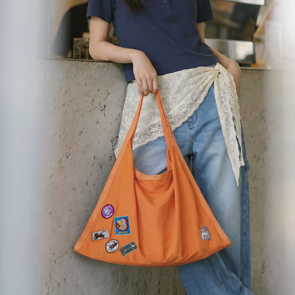馬登女裝 落日橘尼龍超大容量通勤電腦手提單肩出行輕托特包三角包