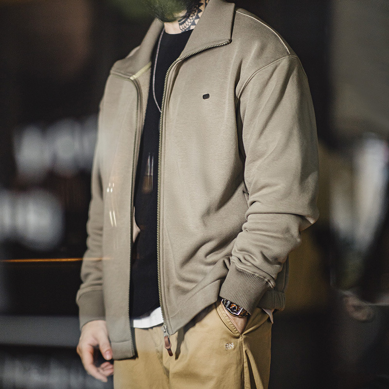 馬登工裝 美式休閒運動風開襟衫衛衣高領保暖立領抓絨外套外套