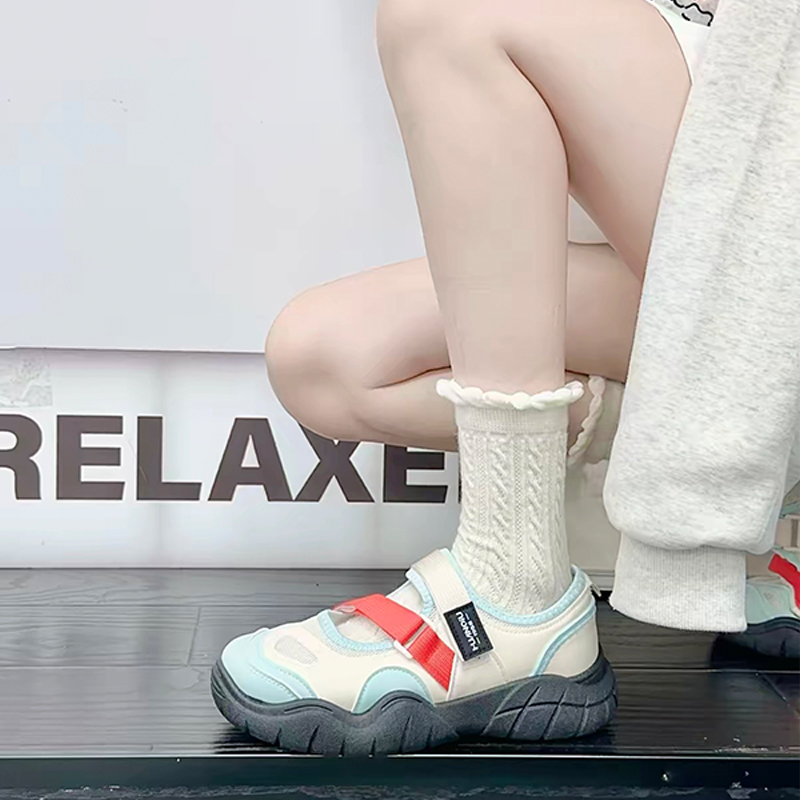 時尚拼色設計老爹鞋女款夏季透氣休閒魔術貼運動鞋