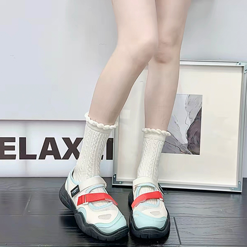 時尚拼色設計老爹鞋女款夏季透氣休閒魔術貼運動鞋