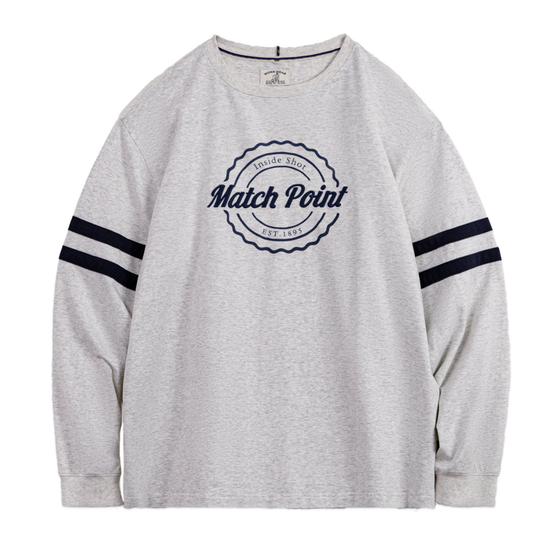 馬登工裝 美式條紋刺繡圓領衛衣灰色正肩通勤長袖T恤男春秋