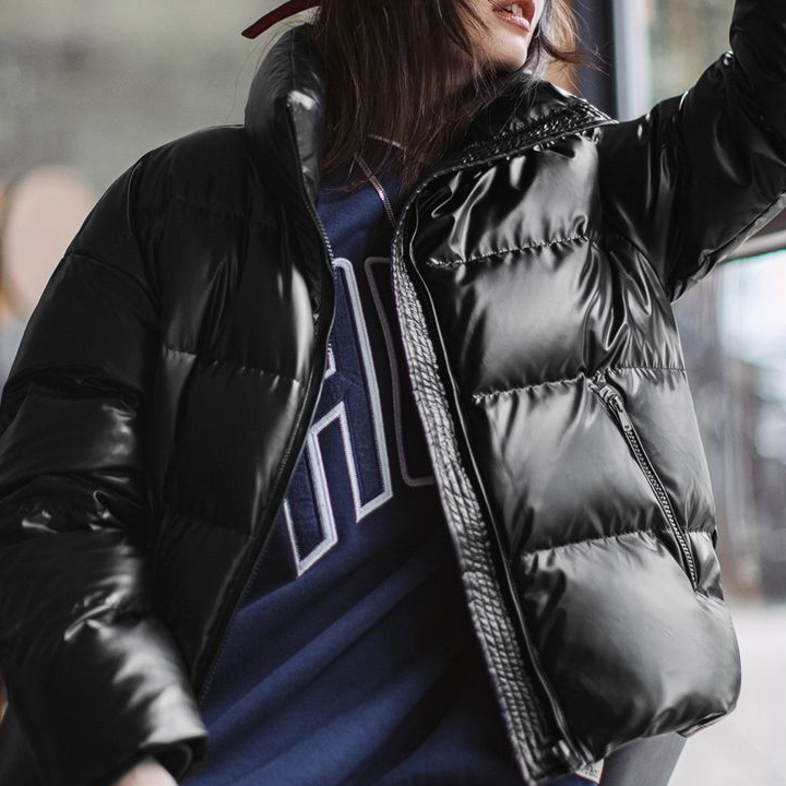 馬登女裝 90白鴨絨光感亮面羽絨服立領保暖麵包服蓄熱加厚外套冬季