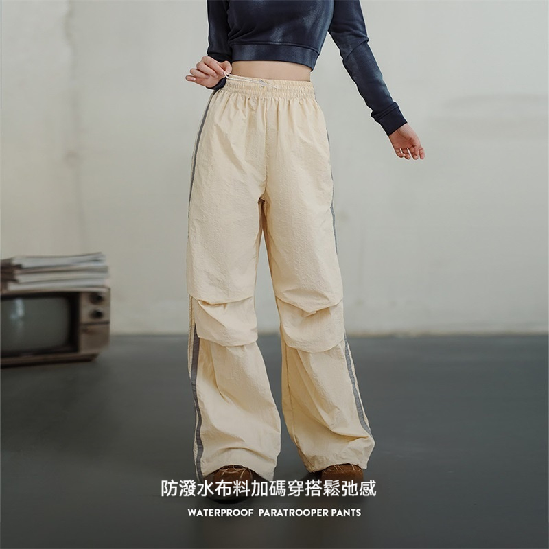 馬登女裝 美式條紋傘兵褲防潑水戶外運動闊腿工裝褲街舞褲春秋