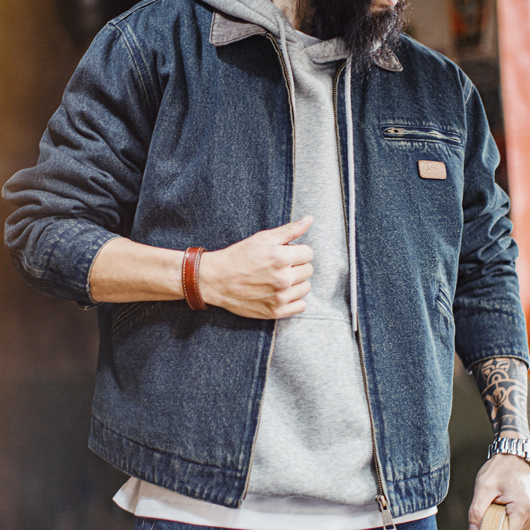 馬登工裝 美式復古牛仔底特律夾克水洗做舊休閒翻領外套男春秋