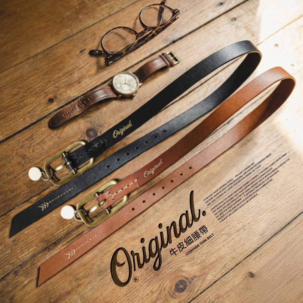 馬登女裝 復古植鞣頭層純正真牛皮帶條牛仔褲細小腰帶女士腰間配飾