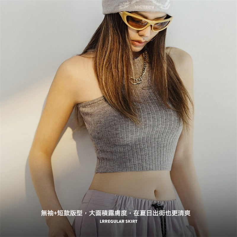 馬登女裝 無袖工字背心修身露腰美背吊帶上衣內搭外穿辣妹夏