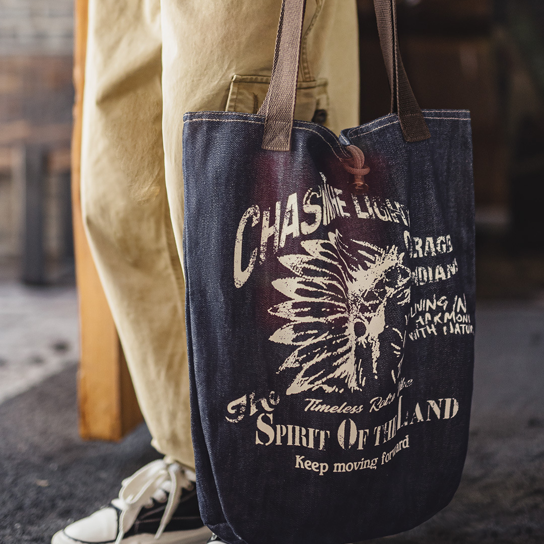 馬登工裝 美式復古牛仔大容量托特包丹寧通勤單肩包做舊手提包包